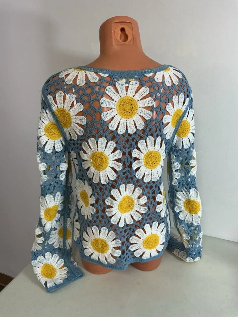 Rebellion Again Daisy Crochet Floral Flared Sleeve Blouse Boho Festival Medium - Picture 3 of 7